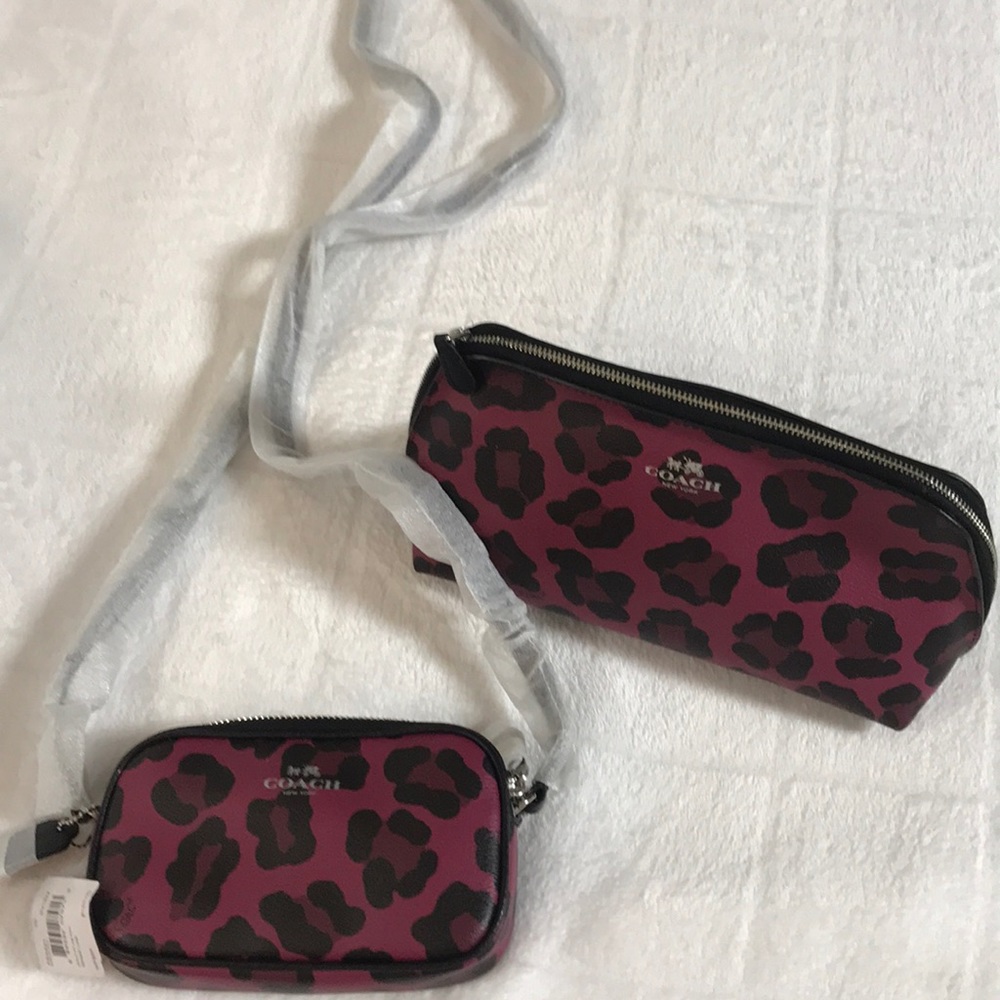 Coach Ocelot Print Crossbodybag AND Cosmetics Bag